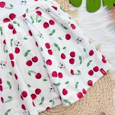 Vestido Cherries e Gatinha - Off White cerejinha